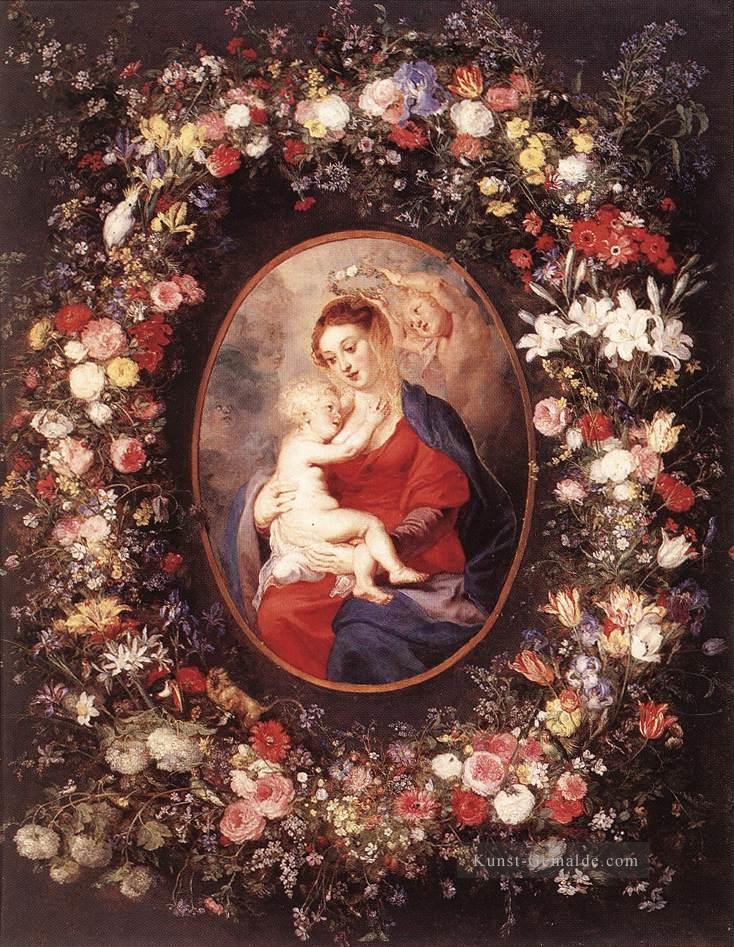 Die Jungfrau und das Kind in einer Girlande von Barock Peter Paul Rubens Blume Ölgemälde